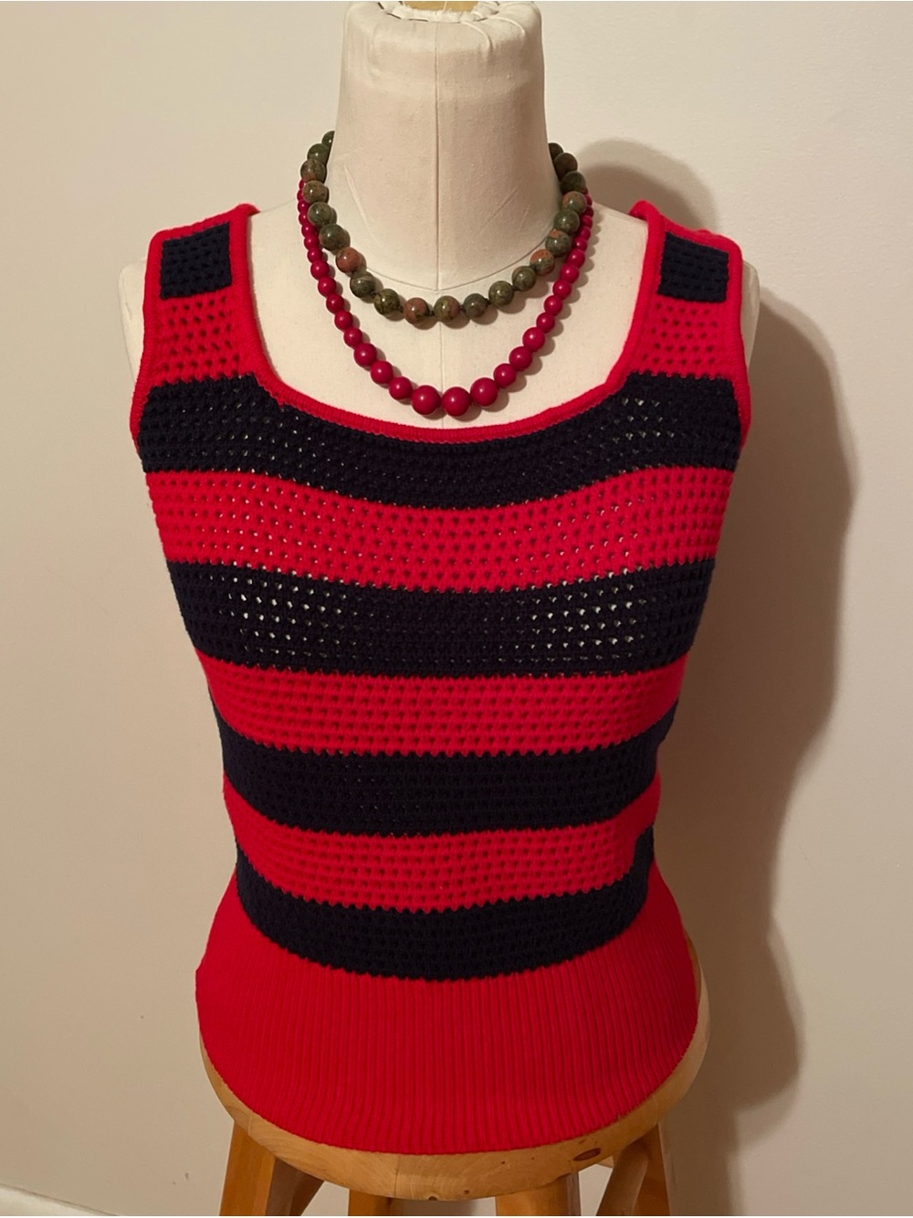 525 America Red & Black Striped Crochet Tank